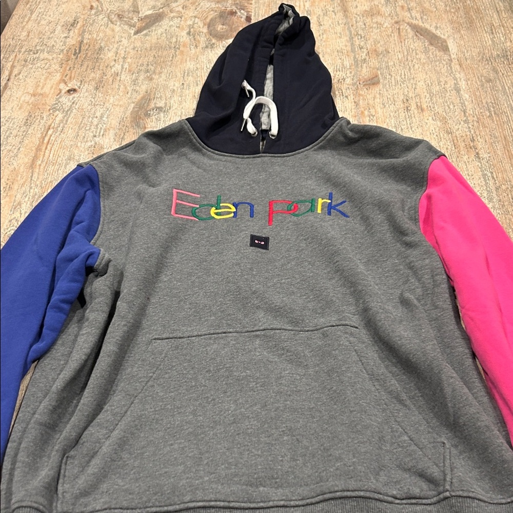 Eden Park from Paris Men's Gray Hoodie with Blue and Pink Sleeves